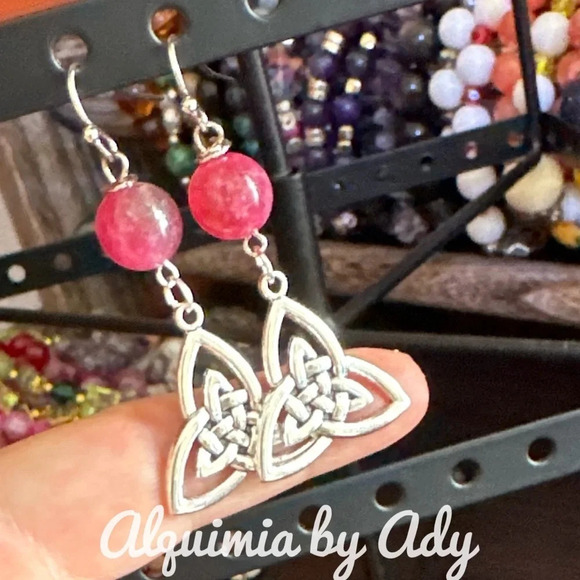 Watermelon chunky tourmaline silver long spheres drop dangle earrings pendant - Picture 2 of 4